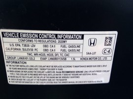 2020 HONDA CIVIC HATCHBACK, BLACK, 1.5L TURBO, AT.   A25200